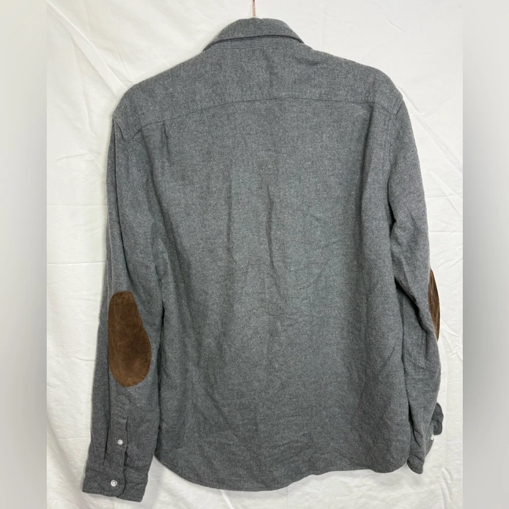 J.Crew Slim Gray Cotton Wool Button Down Shirt Elbow Patch Size‎ L